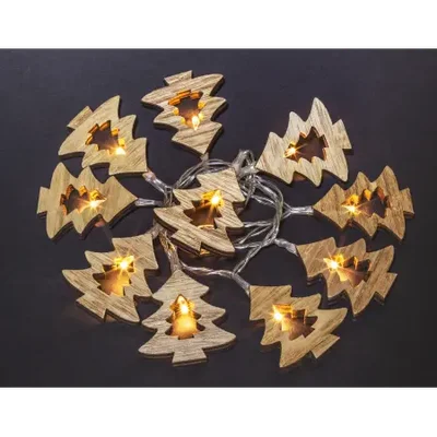 Светодиодная гирлянда NGF-D008-10WW-2AA-деревянные ёлочки