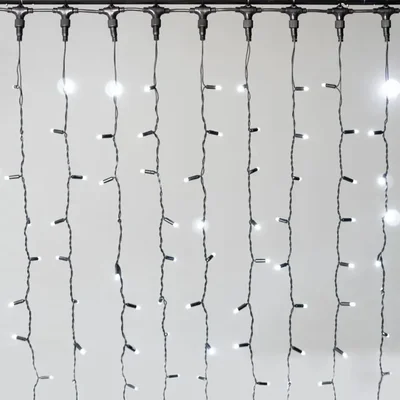 Гирлянда Занавес 2х2 м Белый 220В, 400 LED, Провод Черный Каучук 2,3мм, IP65