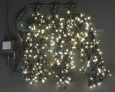 Светодиодный спайдер 600 LED, IP54, для улицы и помещения, провод черный, Свечение: мерцание, RL-S3*20F-B/WW