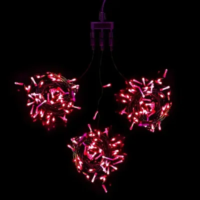 Комплект 3 Красных Нити по 20м, 600 LED, Провод Черный ПВХ, IP54