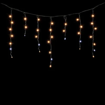 Гирлянда Бахрома 3,1 x 0,5 м Тепло-Белая с Мерцанием Белого Диода 220В, 120 LED, Провод Черный Каучук, IP54