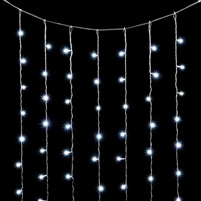 Гирлянда Занавес Облегченный 2 x 2 м Белый с Мерцанием Белого Диода, 400 LED, Провод Прозрачный ПВХ, IP54