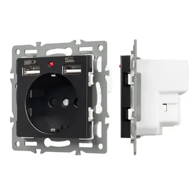 Механизм розетки с USB зарядкой SCT-MUAA-PL-BK (250V, 16A) (Arlight, -)