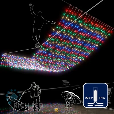 Светодиодный занавес (дождь) Rich LED 2*6 м, влагозащитный колпачок, мульти, белый провод, RL-C2*6-CW/M