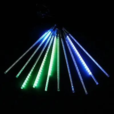 Гирлянда Тающие Сосульки 10шт по 50см, 24В, 600 Разноцветных Светодиодов, Провод Черный ПВХ, IP55