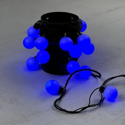 Гирлянда «Шарики» 5м Синяя 220В, Диаметр Шарика 40мм, 20 LED, Провод Черный Каучук, IP65