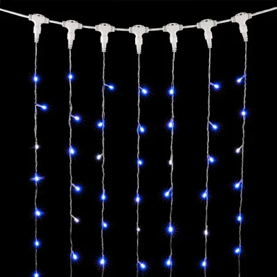 Гирланда Занавес 2 x 2 м Синий с Мерцанием Белого Диода 220В, 400 LED, Провод Прозрачный ПВХ, IP54