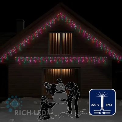 Светодиодная бахрома Rich LED, 3*0.5 м, мульти (крас., зелен., роз.), мерцающая, прозрачный провод RL-i3*0.5F-T/RGP