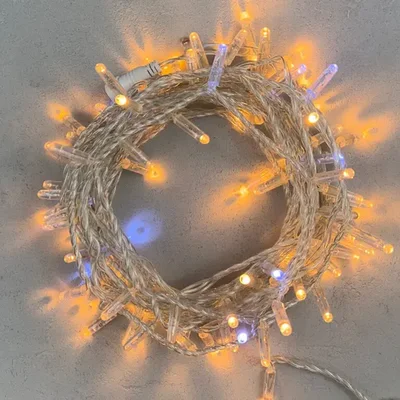 Гирлянда Нить с Колпачком 10м Экстра Тепло-Белая с Мерцанием Белого Диода 220В, 100 LED, Провод Проз