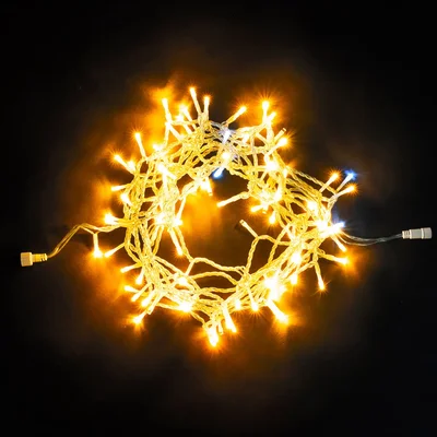 Гирлянда Нить 10м Желтая с Мерцанием Белого Диода 24В, 100 LED, Провод Прозрачный ПВХ, IP54