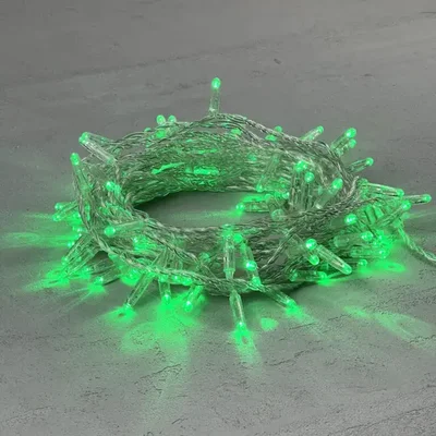 Гирлянда Нить с Колпачком 10м Зеленая 220В, 100 LED, Провод Прозрачный ПВХ, IP65