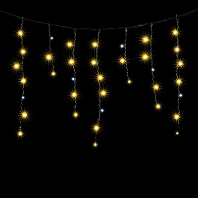 Гирлянда Бахрома 3,1 x 0,5 м Тепло-Белая с Мерцанием Белого Диода 220В, 150 LED, Провод Черный ПВХ, IP54