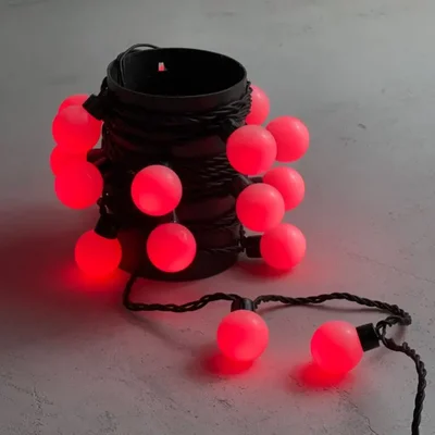 Гирлянда «Шарики» 5м Красная 220В, Диаметр Шарика 40мм, 20 LED, Провод Черный Каучук, IP65