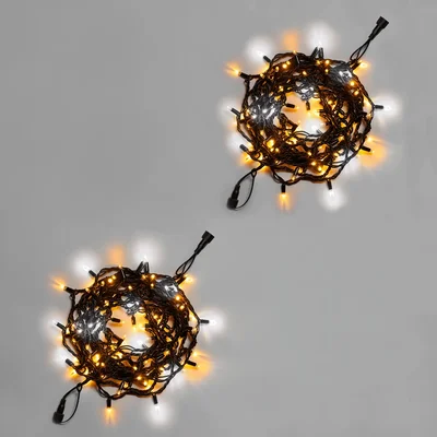 Нить 10м, 100 LED, соединяемая, с мерцанием, 220В, IP65, чёрный резиновый провод 3.3мм, ТЕПЛЫЙ БЕЛЫЙ