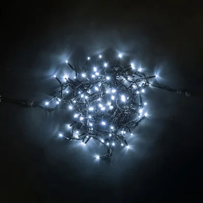 Гирлянда Нить 10м Белая 24В, 100 LED, Провод Черный ПВХ, IP54