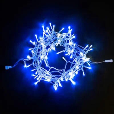 Гирлянда Нить 10м Синяя с Мерцанием Белого Диода 24В, 100 LED, Провод Прозрачный ПВХ, IP54