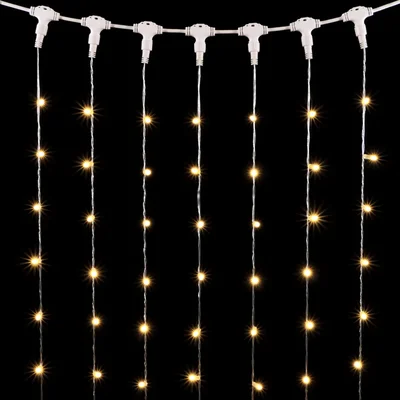 Гирлянда Занавес с Колпачком 2 x 3 м Тепло-Белый 220В, 600 LED, Провод Прозрачный ПВХ, IP65