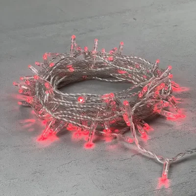 Гирлянда Нить с Колпачком 10м Красная 220В, 100 LED, Провод Прозрачный ПВХ, IP65