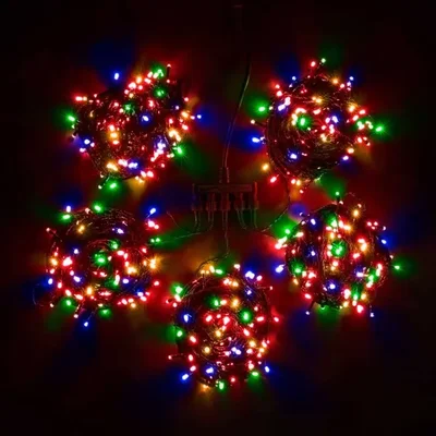 Комплект 5 Разноцветных Нитей по 20м, 900 LED, Провод Черный Силикон, IP65