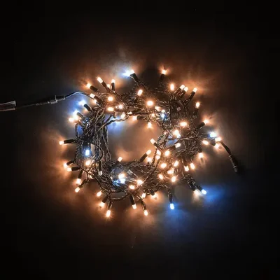 Гирлянда Нить с Колпачком 10м Экстра Тепло-Белая с Мерцанием Белого Диода 24В, 100 LED, Провод Черный ПВХ, IP65