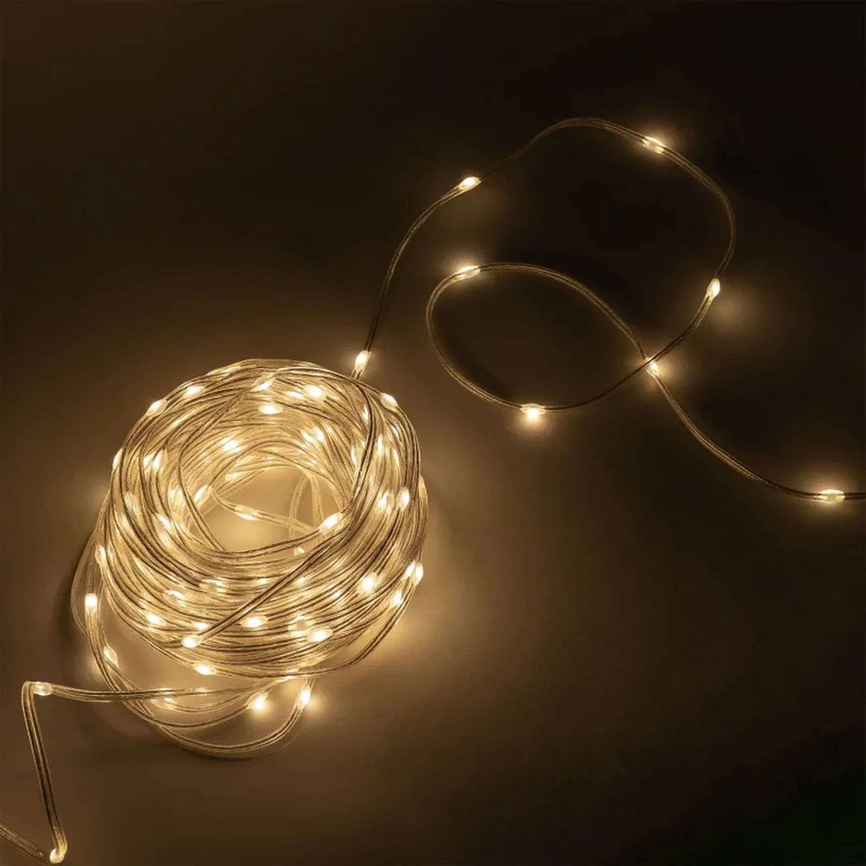 Гирлянда Роса Про 20м Тепло-Белая 24В, 200 LED, Провод Прозрачный ПВХ, IP65