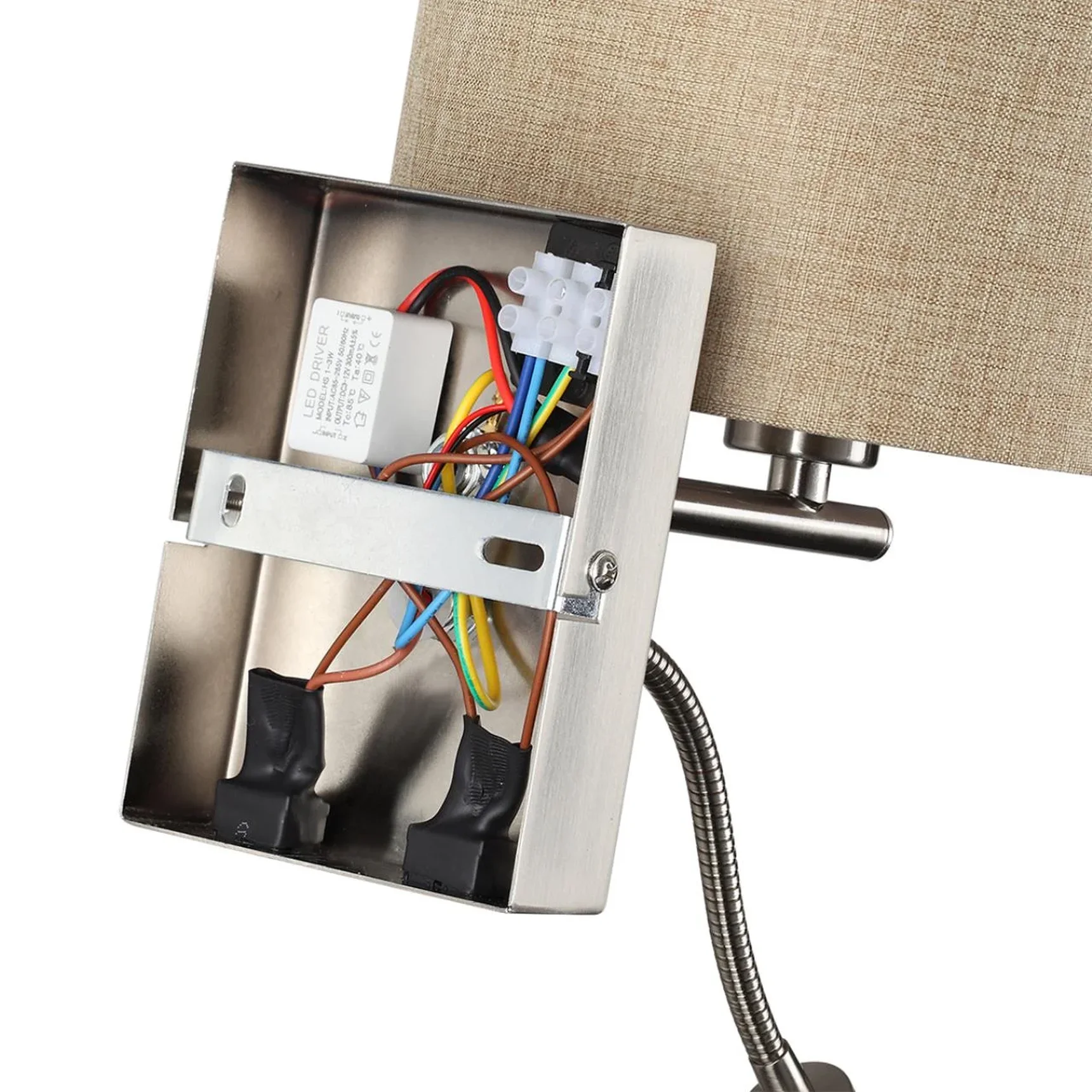 8250/2W MODERNI LN26 527 никель/бежевый, металл/текстиль бра Е14 40W+ LED 3W 4000K 220V NIKKI