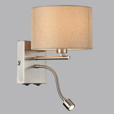 8250/2W MODERNI LN26 527 никель/бежевый, металл/текстиль бра Е14 40W+ LED 3W 4000K 220V NIKKI