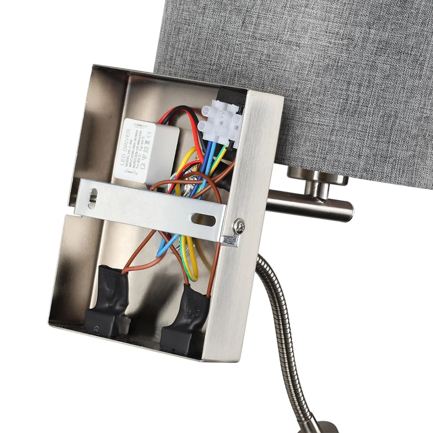8251/2W MODERNI LN26 530 никель/серый, металл/текстиль бра Е14 40W + LED 3W 4000K 220V NIKKI