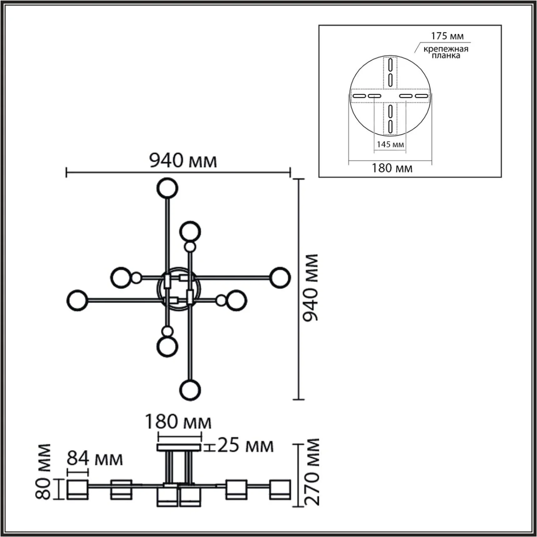 8307/8C COMFI LN26 237 золотой/черный, металл Светильник потолочный GX53 LED 8*7W 220V LENIANA