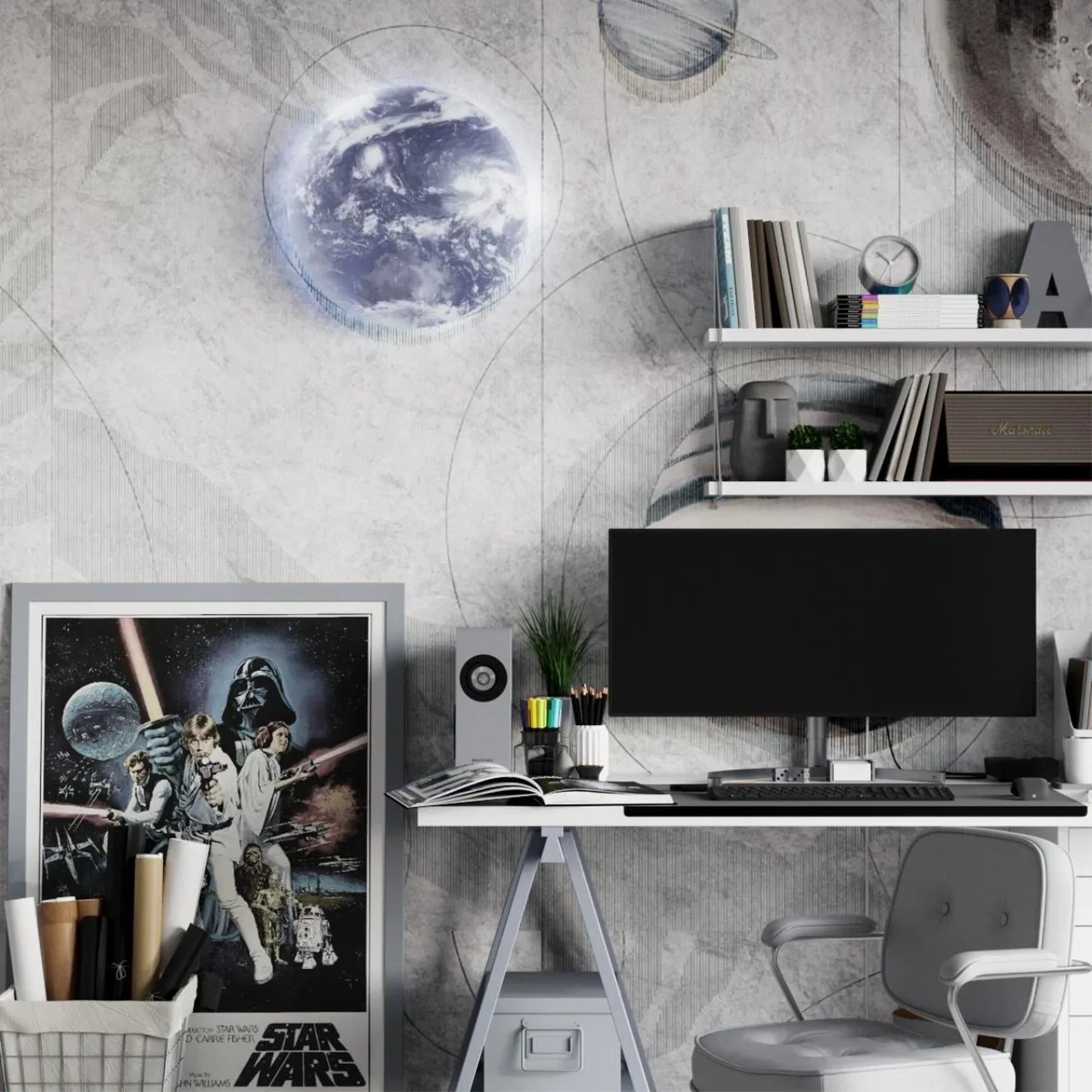 3085/ELN PALE SN 70 Светильник пластик/белый/синий LED 76Вт 3000/4000/6000K D480 IP43 CCT SPACE