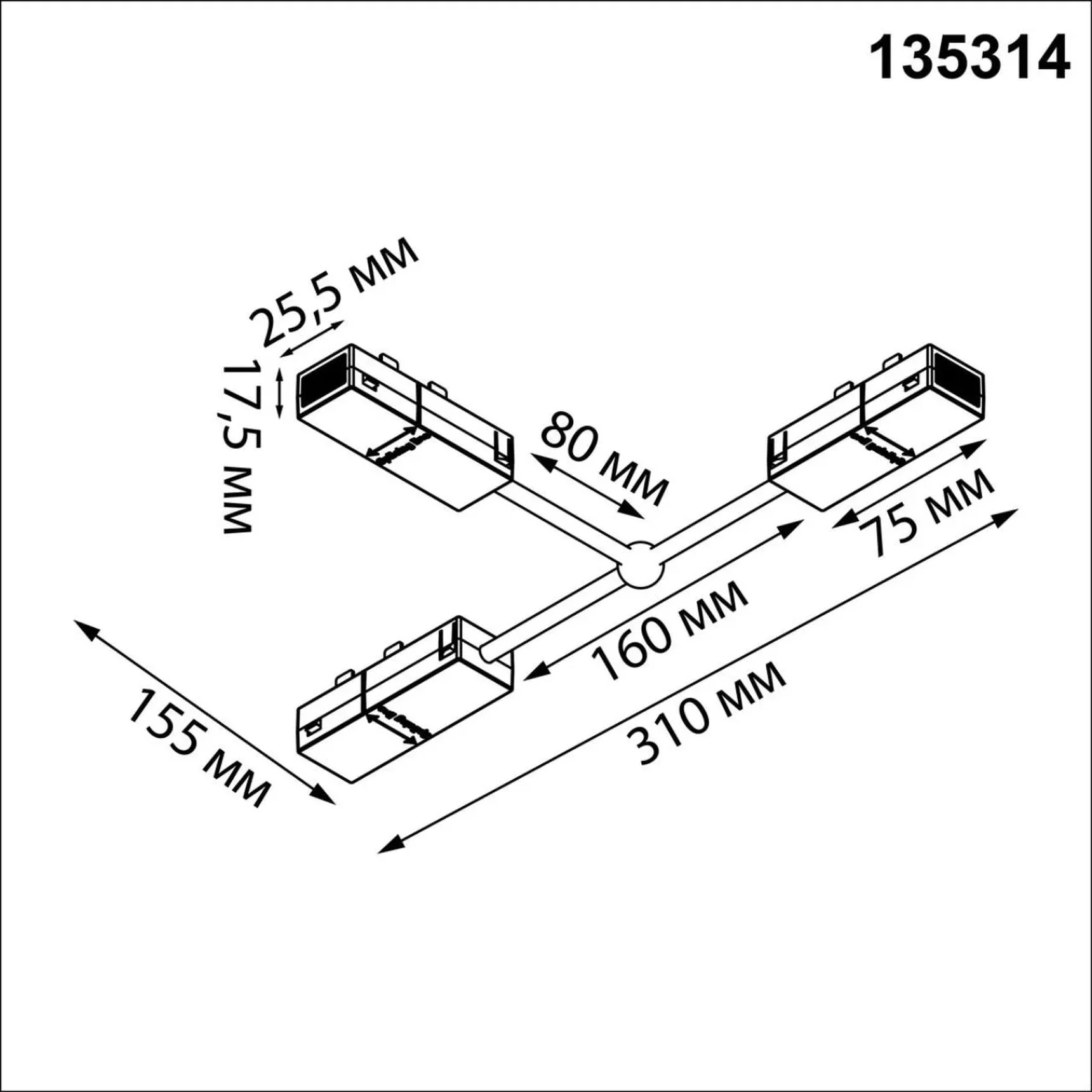 135314 PORT NT25 206 черный Гибкий токопроводящий соединитель "T" IP20 90-240V VECTOR