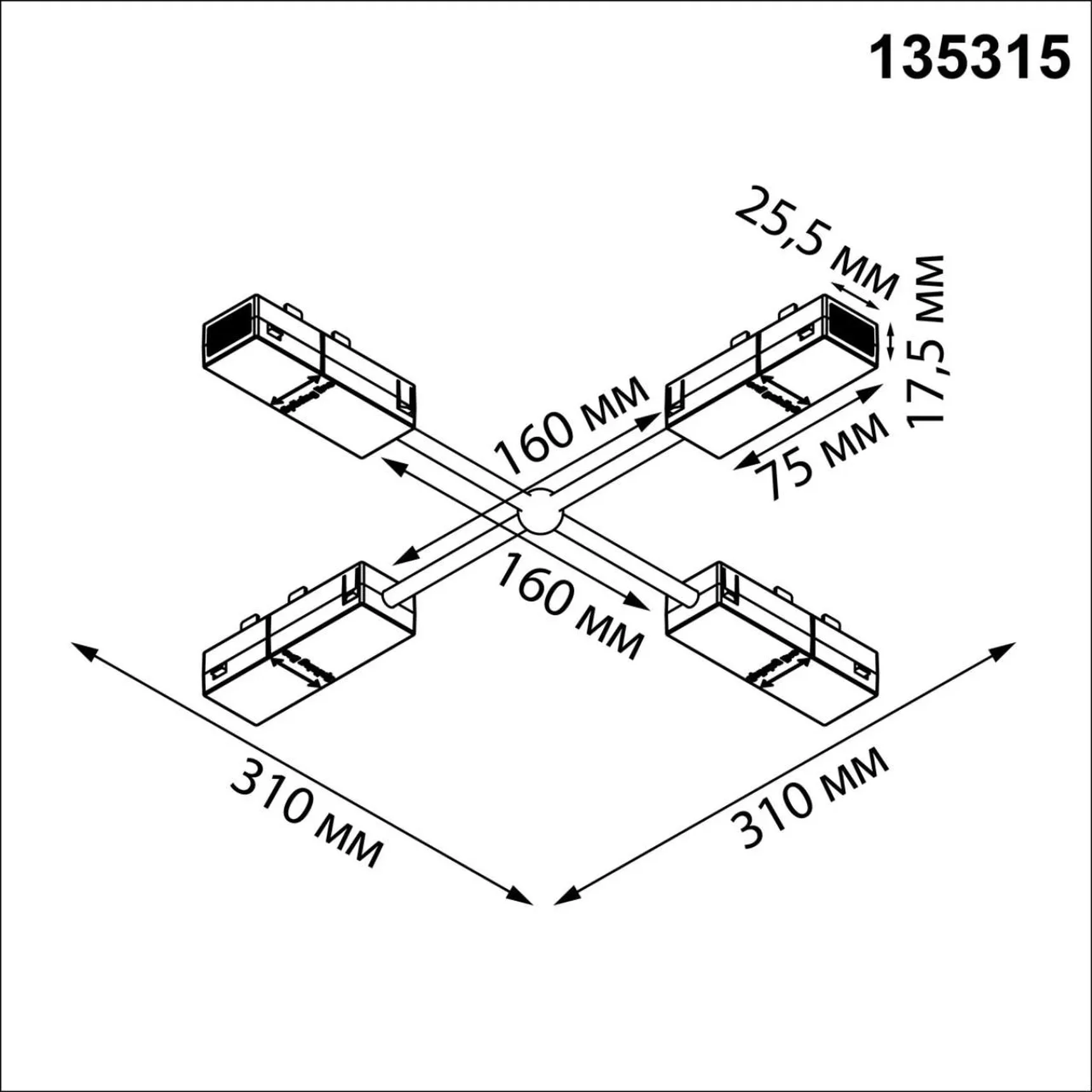 135315 PORT NT25 206 черный Гибкий токопроводящий соединитель "X" IP20 90-240V VECTOR