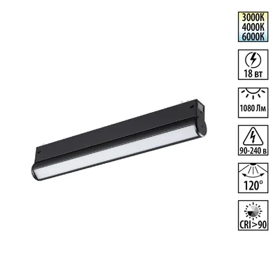 359952 PORT NT25 214 черный Трековый светильник с переключ. цв. темпер. IP20 LED 3000К\4000К\6000К 18W 90-240V VECTOR