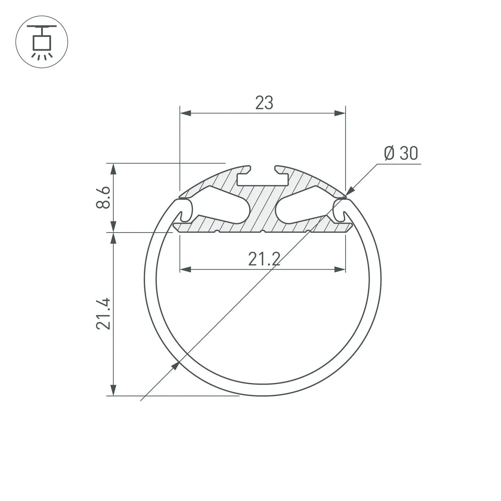 Профиль ROUND-D30-2000 ANOD (Arlight, Алюминий) 023860