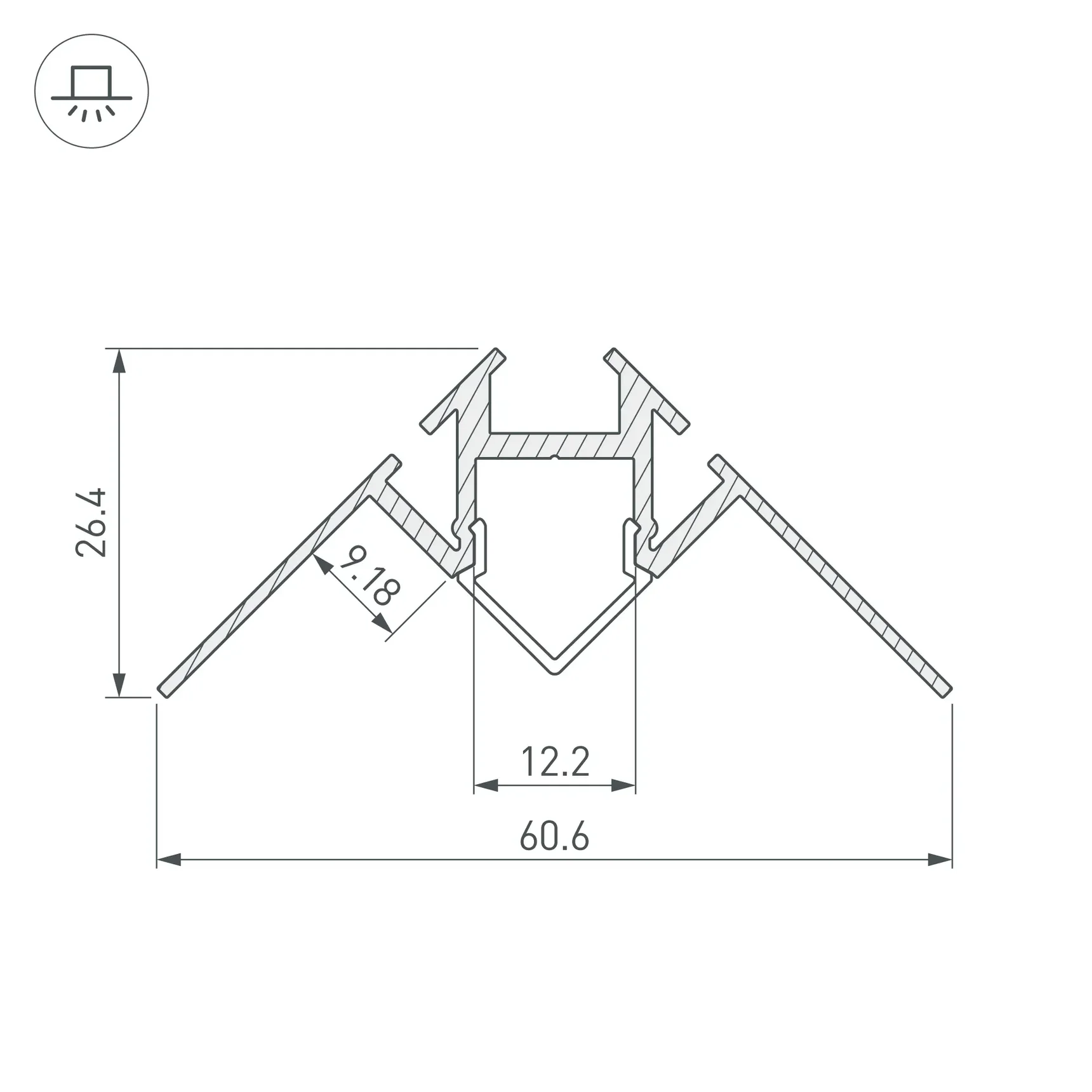 Профиль ARH-DECORE-S12-INT-2000 ANOD внутренний (Arlight, Алюминий) 023868 023868