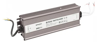 03-107 Блок питания 12В, (СТ), 200Вт, импульсный, IP67, 170-264В, 16,7А, алюм., сереб., 215*68*40мм