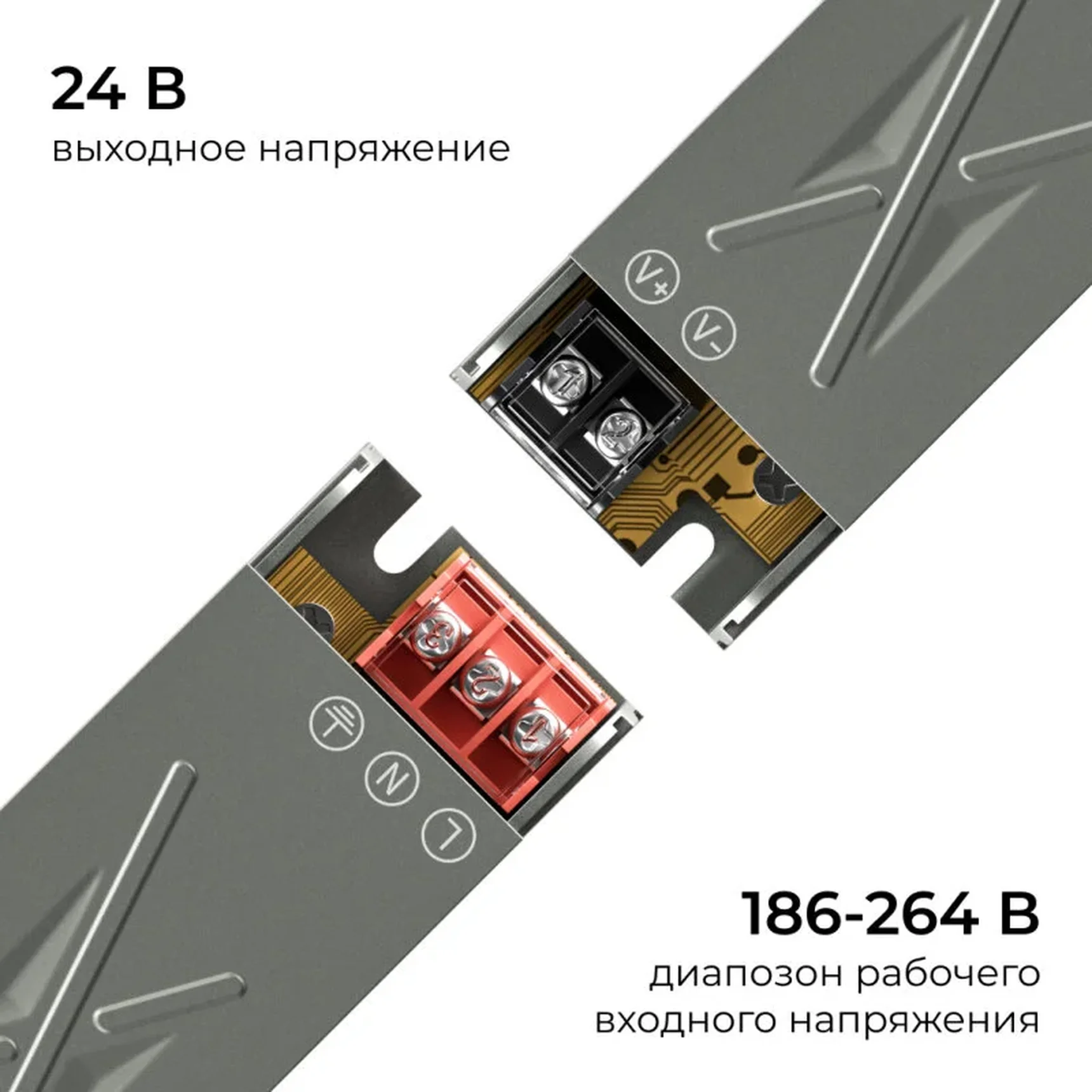 03-259 Блок питания 24В, 60Вт, 186-264В, 2,5А, IP20, алюм., 150х50х28, серый