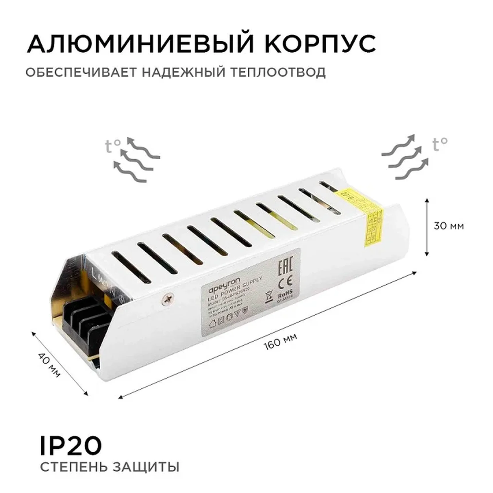 03-48 Блок питания (слим-металл) 12В, 75 Вт, IP20, 6,5 А, 160*40*30 мм