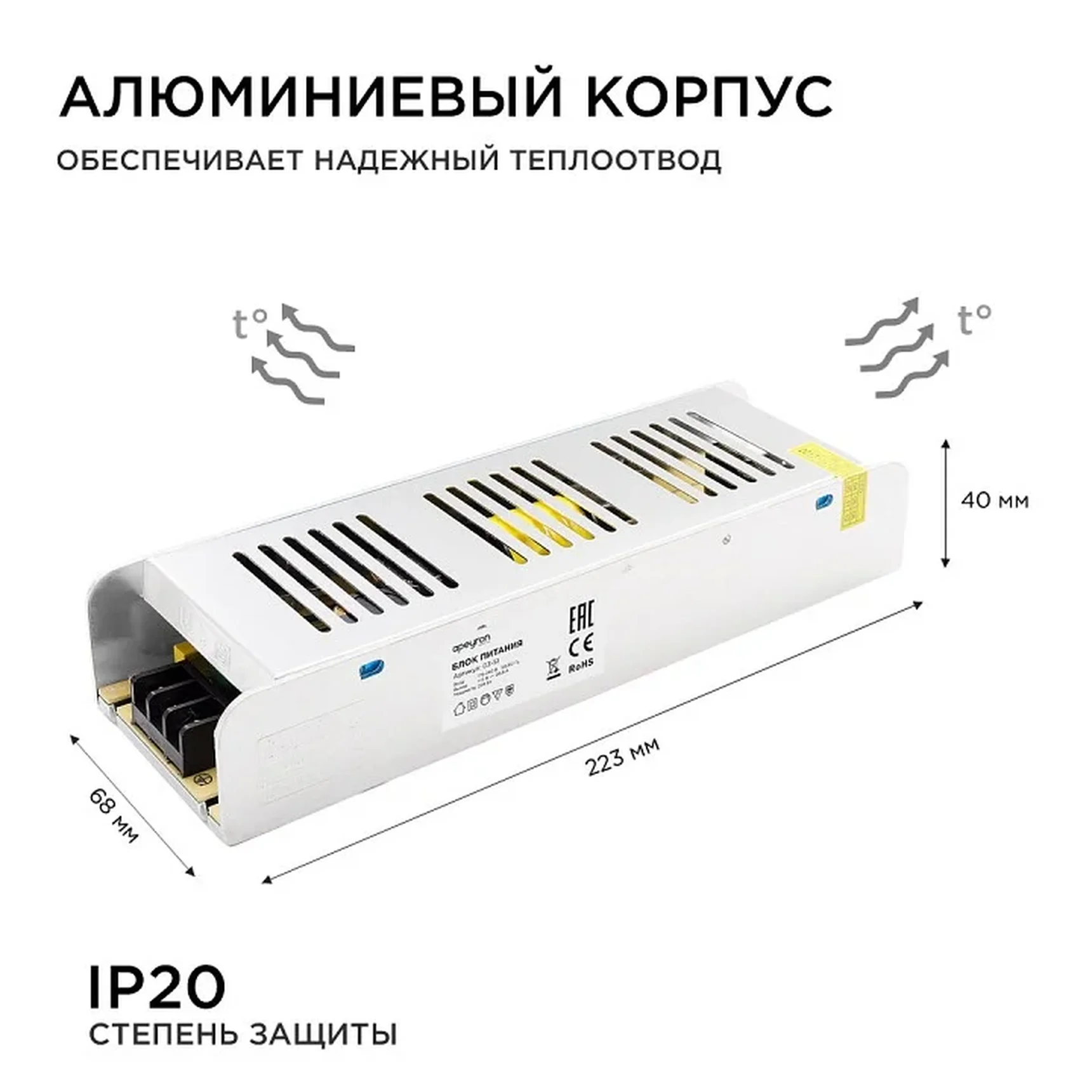 03-51 Блок питания (слим-металл) 12В, 250 Вт, IP20, 20,83 А, 223*68*40 мм