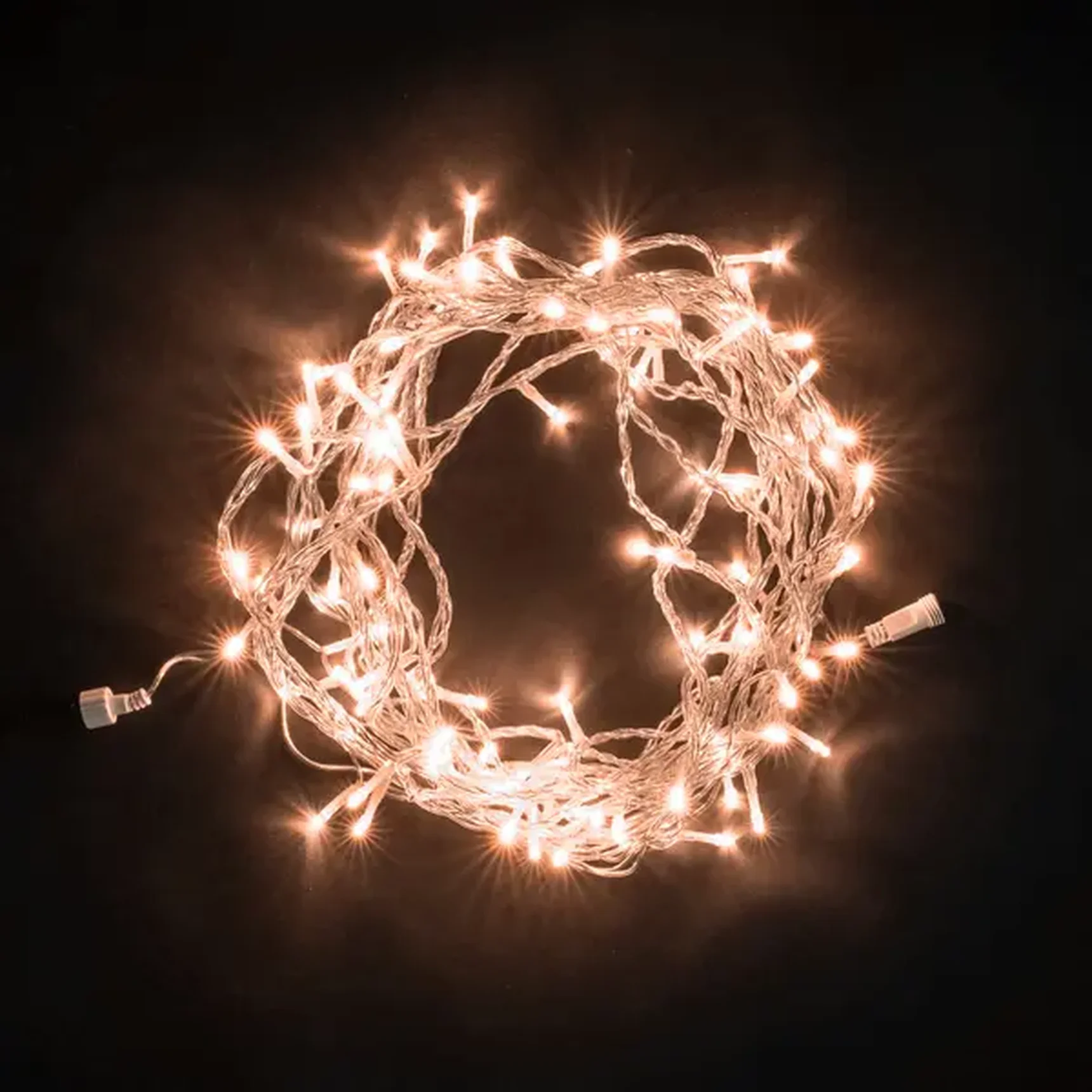 Гирлянда Нить 10м Экстра Тепло-Белая 220В, 100 LED, Провод Прозрачный ПВХ, IP54