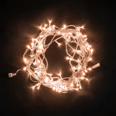 Гирлянда Нить 10м Экстра Тепло-Белая 220В, 100 LED, Провод Прозрачный ПВХ, IP54