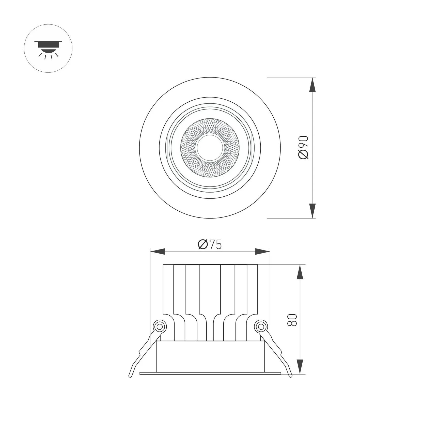 Светильник MS-VORTEX-BUILT-R90-12W Warm3000 (WH-WH, 40 deg, 230V) (Arlight, IP20 Металл, 5 лет) 043479