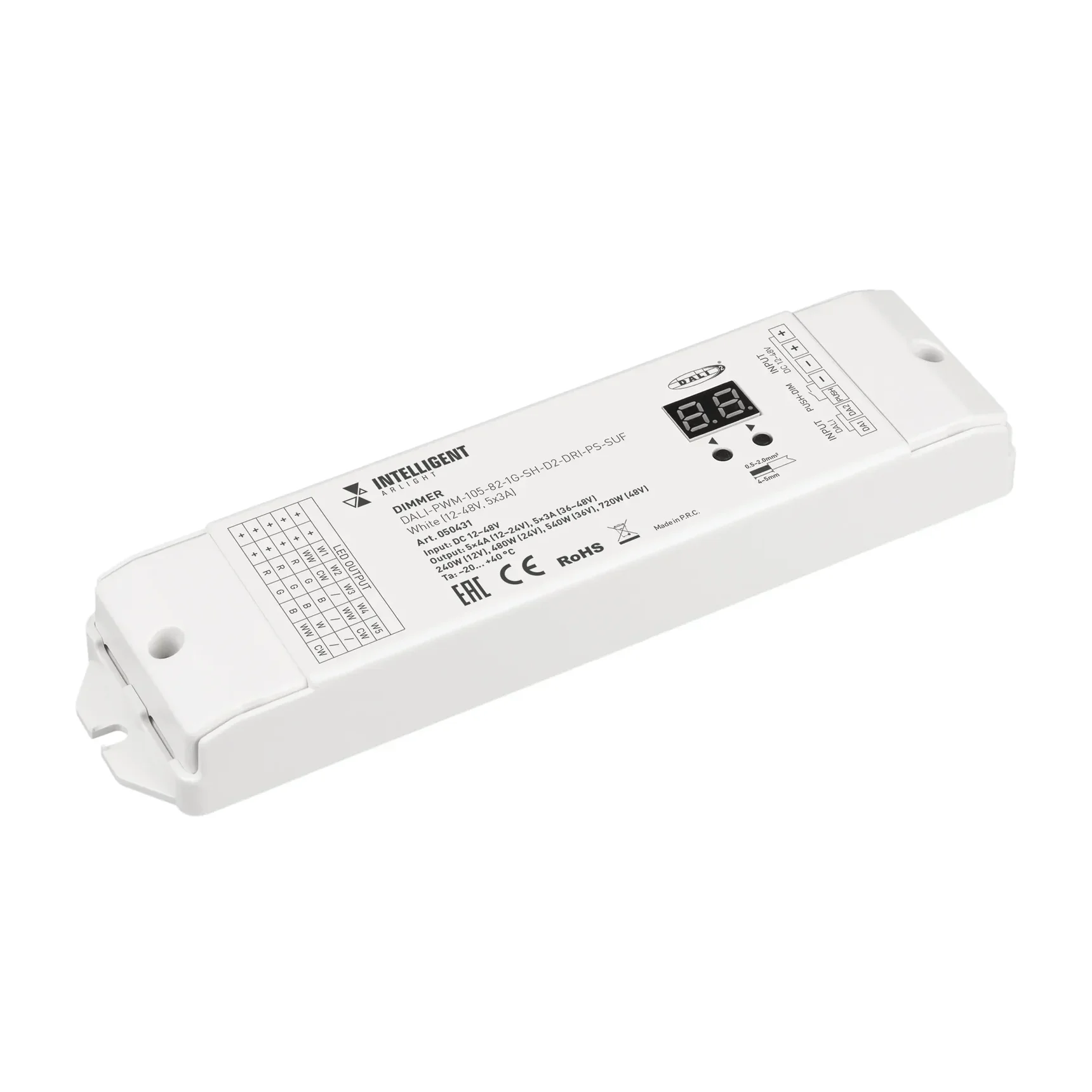 INTELLIGENT ARLIGHT Диммер DALI-PWM-105-82-1G-SH-D2-DRI-PS-SUF White (12-48V, 5x3A) (IARL, IP20 Пластик, 5 лет) 050431