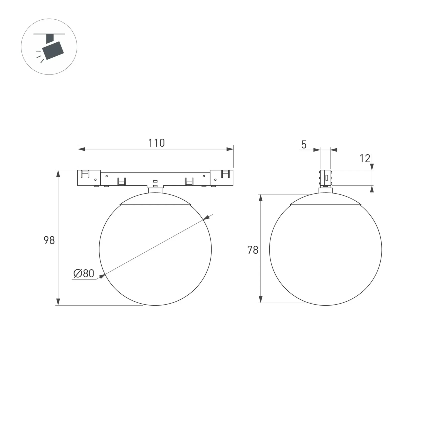 Светильник MAG-MICROCOSM-SFERO-R80-7W Warm3000 (BK, 230 deg, 24V) (Arlight, IP20 Металл, 5 лет) 051784