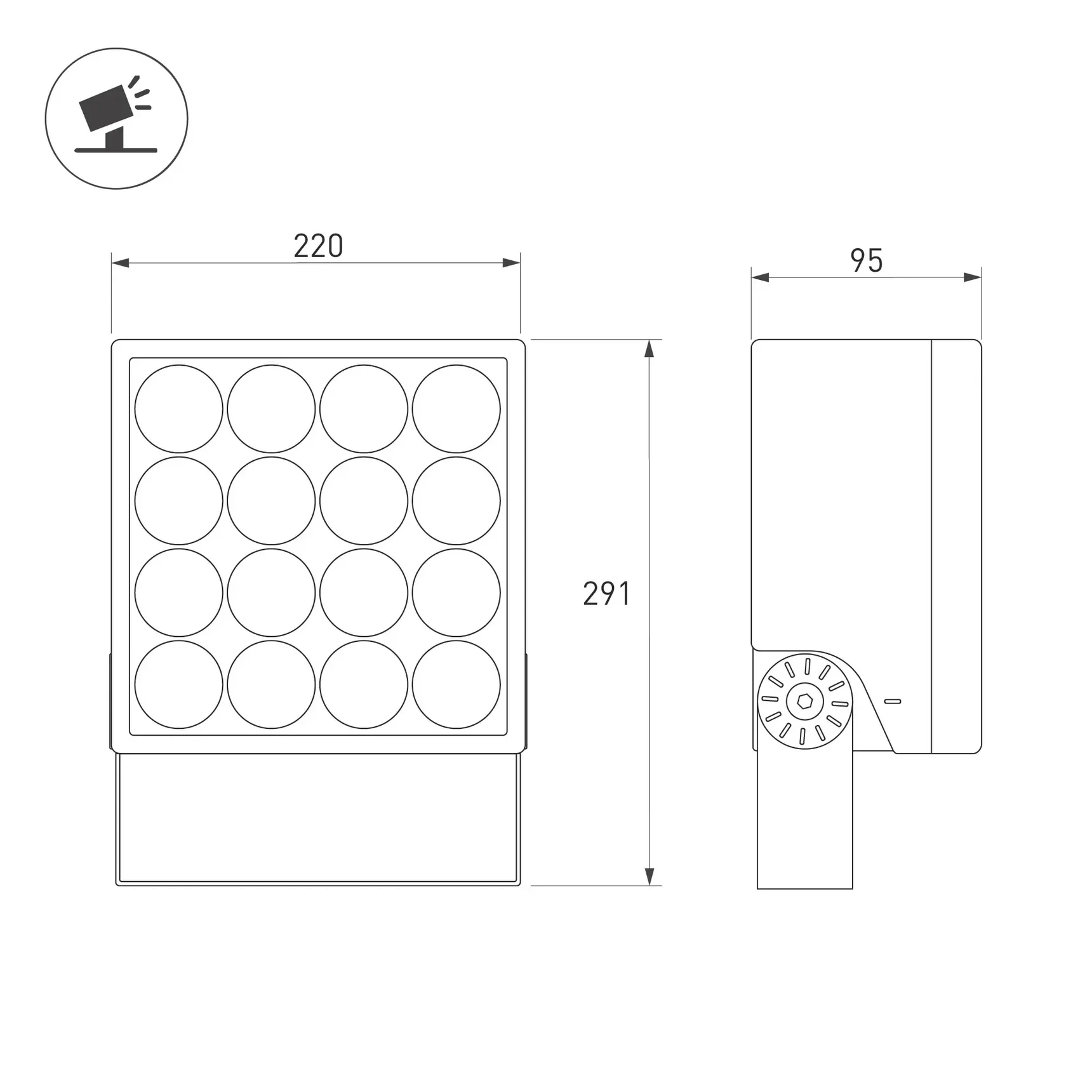 Светильник ALT-BLOCK-S220x220-50W Day4000 (GR, 60 deg, 230V) (Arlight, IP66 Металл, 3 года) 055261