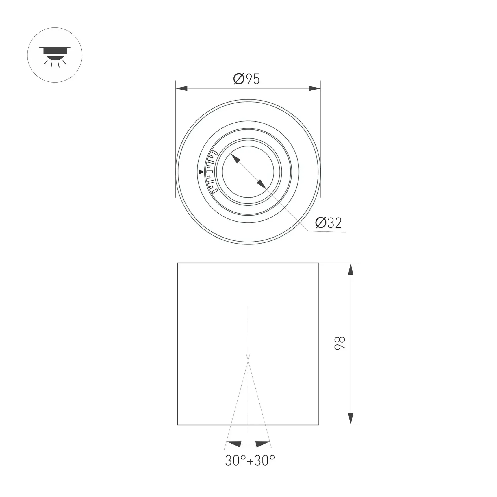 Светильник SP-ACENTO-R95-10W Day4000 (WH, 20-45 deg, 230V) (Arlight, IP20 Металл, 5 лет) 055739