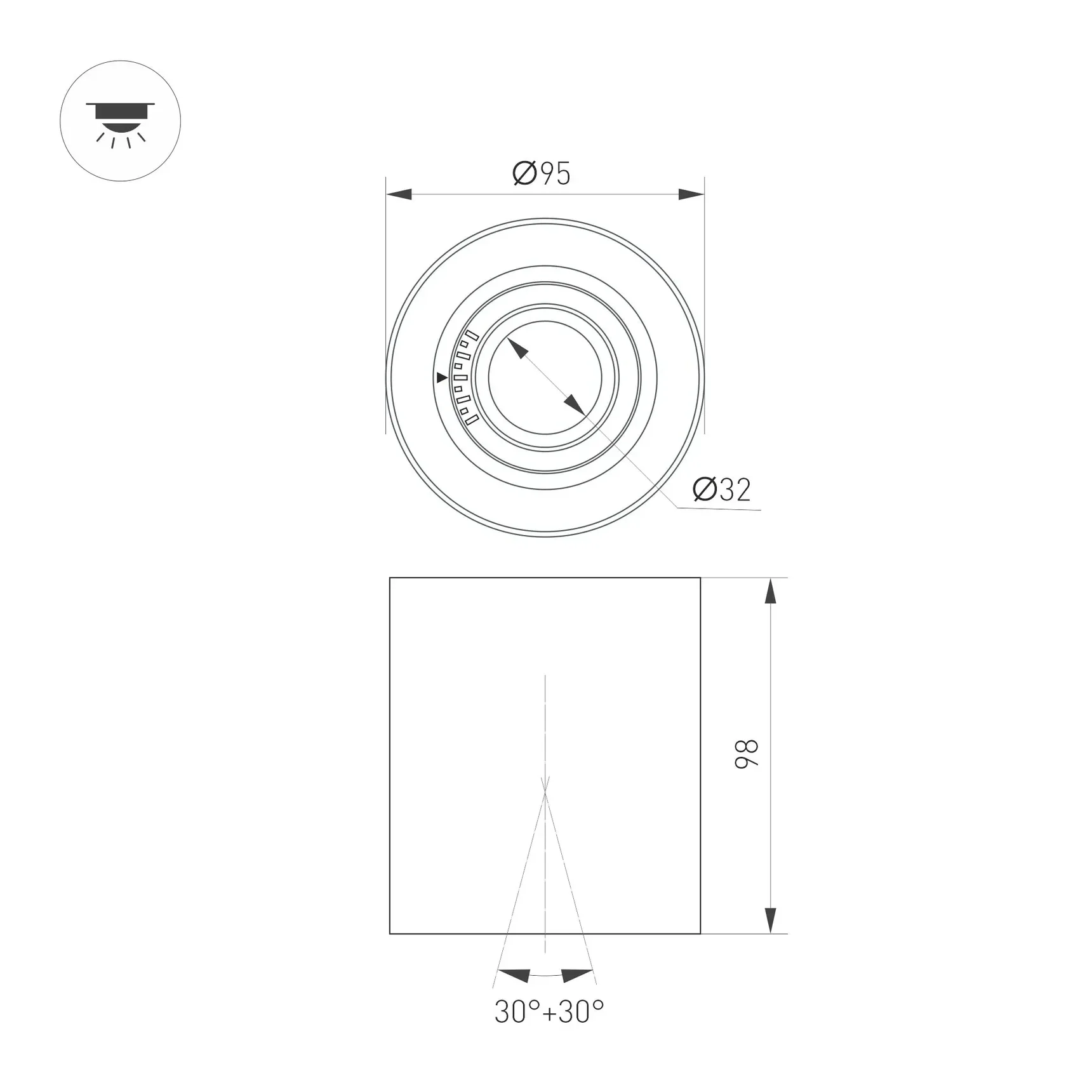 Светильник SP-ACENTO-R95-10W Warm2700 (WH, 20-45 deg, 230V) (Arlight, IP20 Металл, 5 лет) 055744