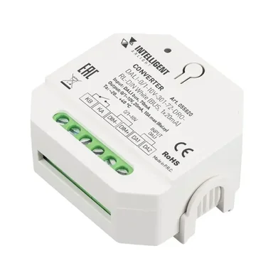 INTELLIGENT ARLIGHT Конвертер DALI-0/1-10V-301-72-DRO-RL-DIN White (BUS, 1x20mA) (IARL, IP20 Пластик, 5 лет) 055820