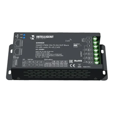 INTELLIGENT ARLIGHT Диммер SMART-PWM-104-73-SH-SUF Black (12-48V, 4x6A, RJ-45, 2.4G) (IARL, IP20 Металл, 5 лет) 055881