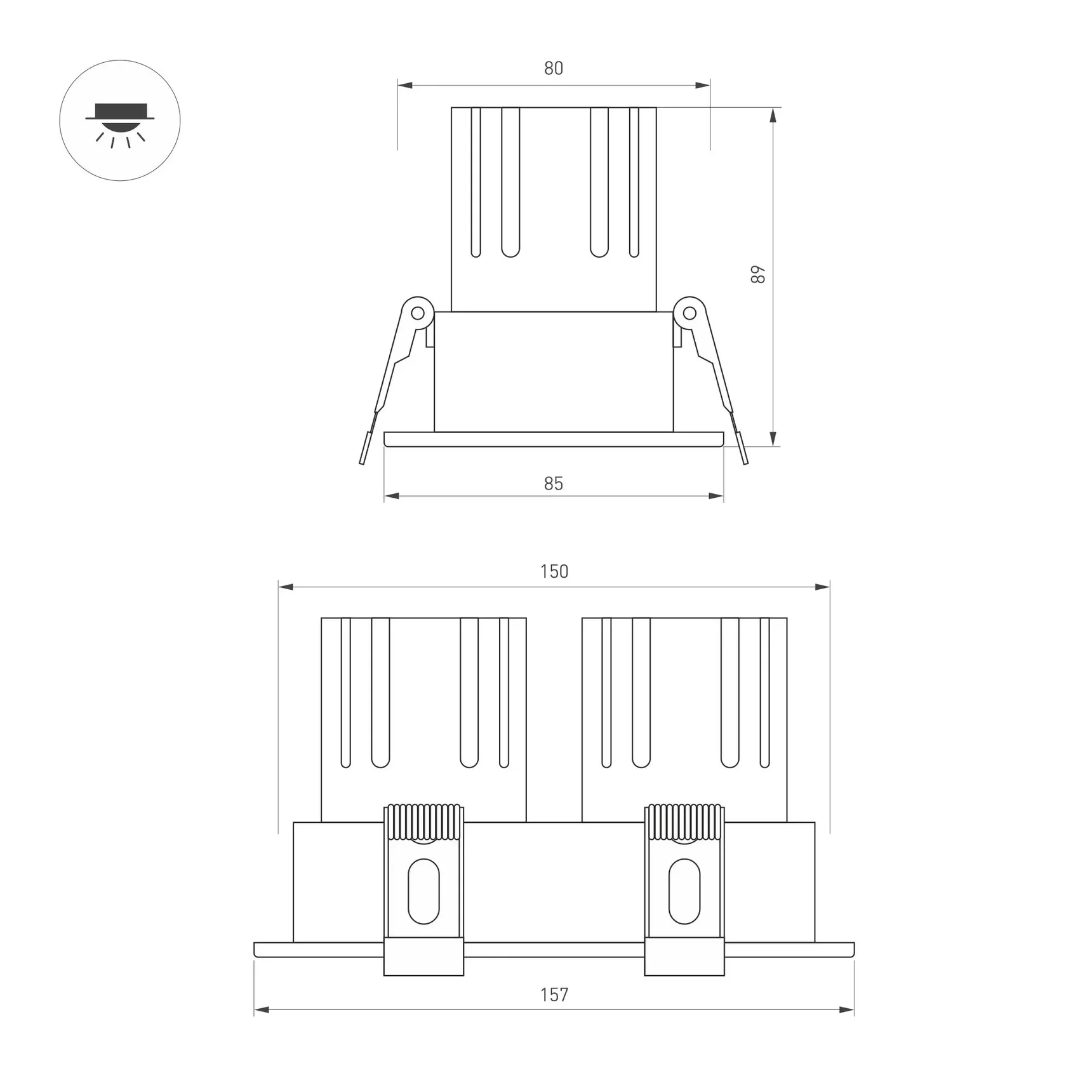 Светильник MS-FLOW-BUILT-S157x85-2x12W Day4000 (WH, 55 deg, 230V) (Arlight, IP20 Металл, 5 лет) 055934
